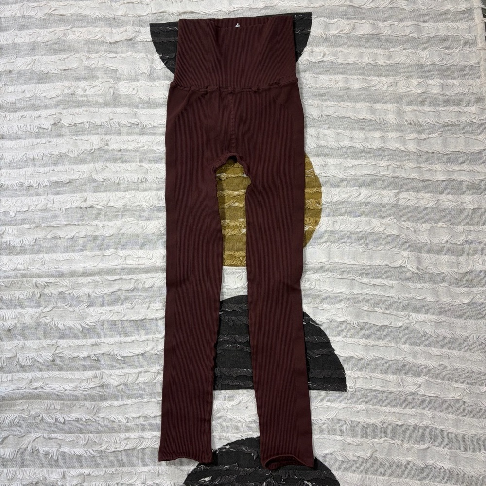 Fp Movement Womens Brown Ribbed Leggings Sz XS/S Yoga Gym Athletic Casual Preppy